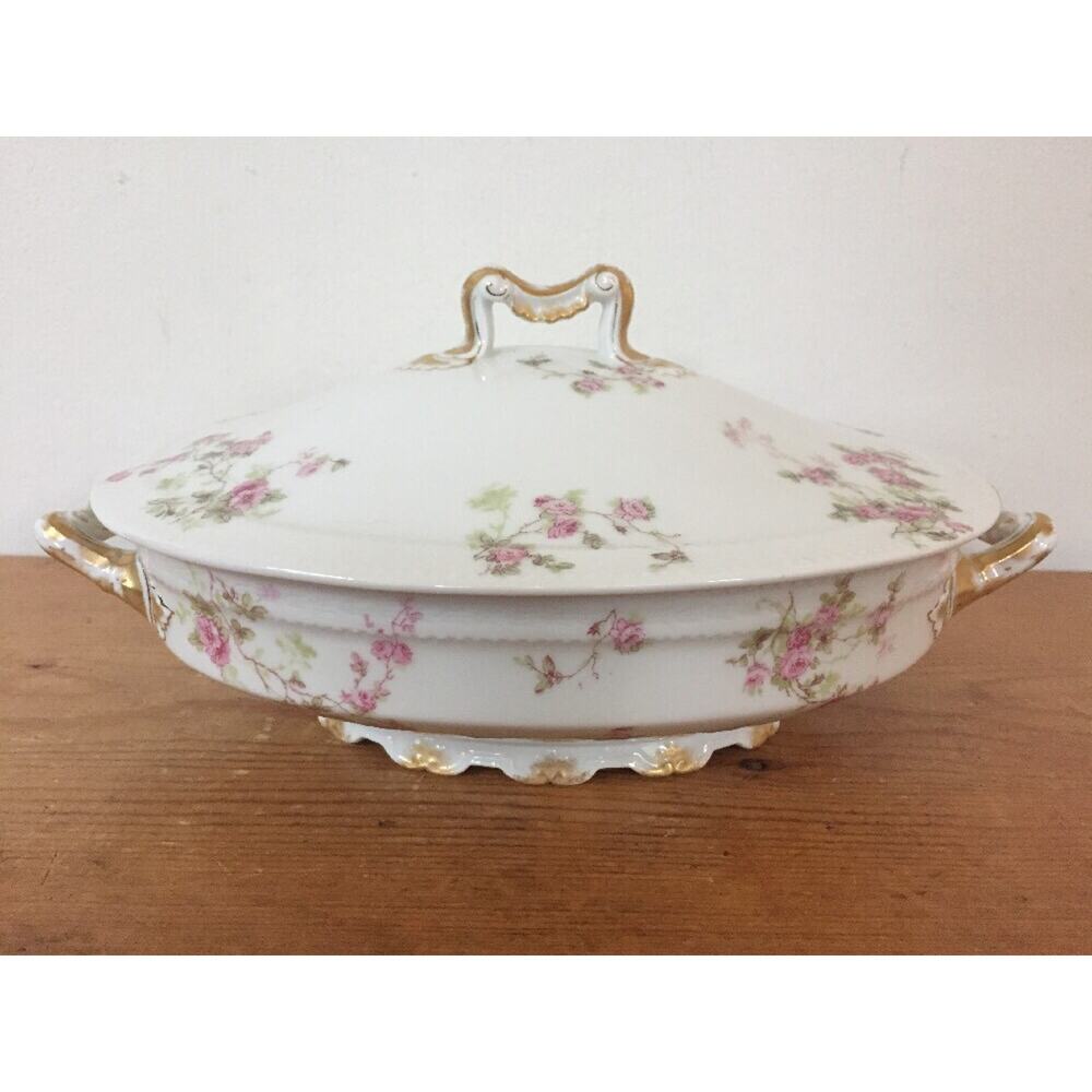 Vtg Haviland Limoges Rose Floral Vegetabe Porcelain Cover Lid Oval Serving Dish